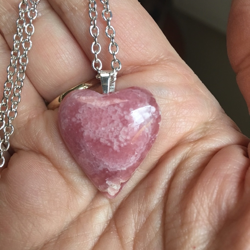 Rhodochrosite heart & 925 S-plated pendant & chain - Picture 4 of 9